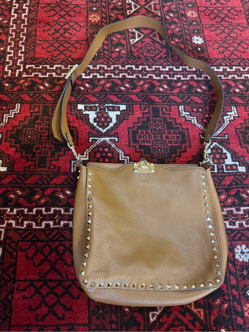 Valentino Garavani Rockstud Tan Leather Small Hobo Crossbody - Picture 6 of 7